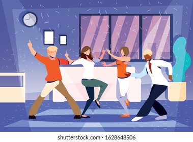group of people dancing in home , party, music and nightlife vector illustration design
