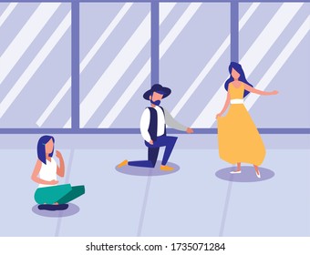group of people dancing at home, stay at home vector illustration design