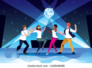 group of people dancing in nightclub, party, dancing club, music and nightlife vector illustration design