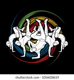 Group of people dancing, Street dance action, Dance together designed on spin wheel background graphic vector 