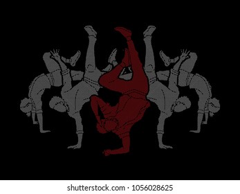 Group of people dancing, Street dance action, Dance together designed using dots pixels graphic vector