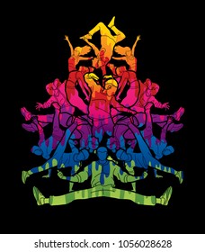 Group of people dancing, Street dance action, Dance together designed using colorful  graphic vector