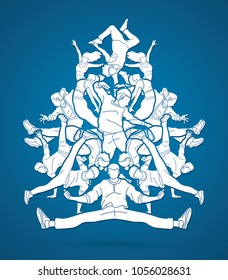 Group of people dancing, Street dance action, Dance together graphic vector