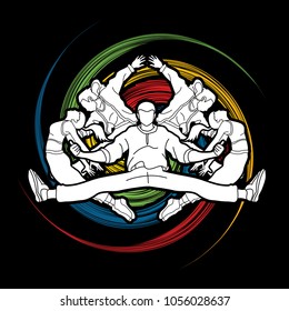 Group of people dancing, Street dance action, Dance together designed on spin wheel background graphic vector
