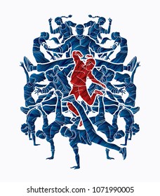 Group of people dancing, Street dance action, Dance together designed using grunge brush graphic vector