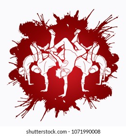 Group of people dancing, Street dance action, Dance together designed on splatter ink background graphic vector
