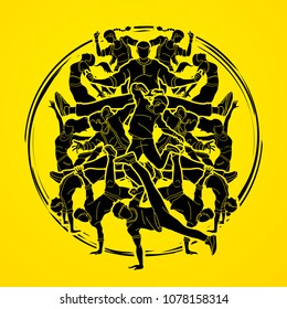 Group of people dancing, Street dance action, Dance together graphic vector