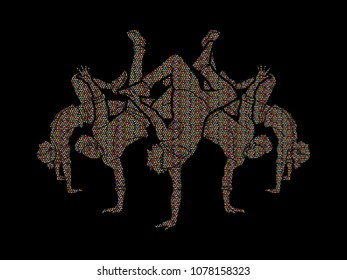 Group of people dancing, Street dance action, Dance together designed using colorful mosaic pattern graphic vector