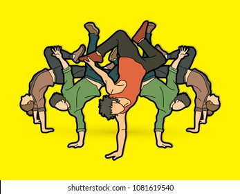 Group of people dancing, Street dance action, Dance together graphic vector