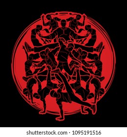 Group of people dancing, Street dance action, Dance together designed on sunlight background graphic vector