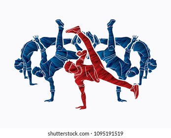 Group of people dancing, Street dance action, Dance together designed using grunge brush graphic vector