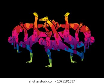 Group of people dancing, Street dance action, Dance together designed using colorful graphic vector