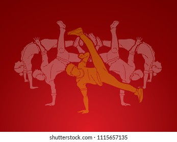 Group of people dancing, Street dance action, Dance together designed using dots pixels graphic vector