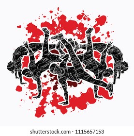Group of people dancing, Street dance action, Dance together designed on splatter ink background graphic vector