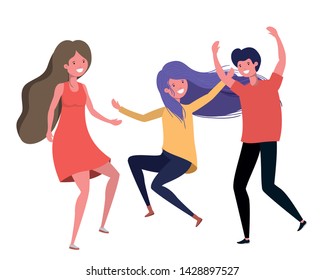 group of people dancing in white background