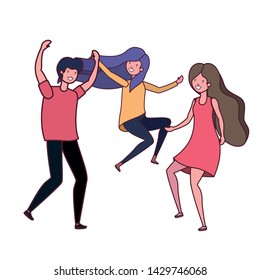 group of people dancing in white background