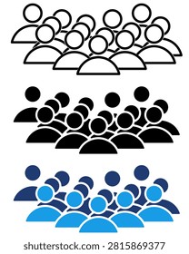 Group of People and Dense Spectator Crowd Icons. Featuring Multiple Styles, Layered Audience, Teamwork, Society, and Public Event.