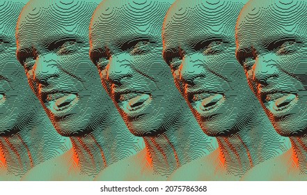 Group of people for design. Furious screaming men. Emotional scream of a men with open shouting mouths. People and emotions concept. Voxel art. 3D vector illustration.