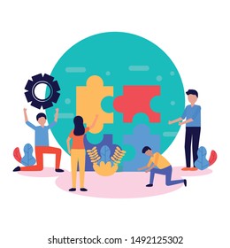 Group of people design, Teamwork support collaborative cooperation work unity and idea theme Vector illustration