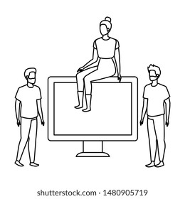 group of people with desktop computer