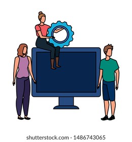 group of people with desktop computer