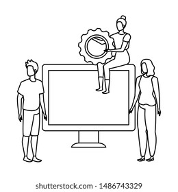 group of people with desktop computer