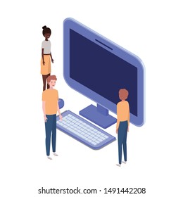 group of people with desktop computer screen