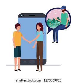 group of people with device screen avatar character