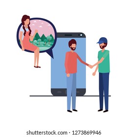 group of people with device screen avatar character