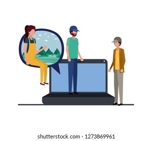 group of people with device screen avatar character