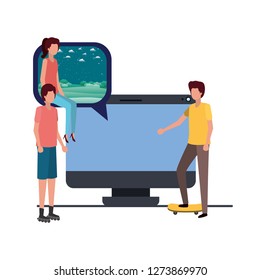 group of people with device screen avatar character