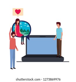 group of people with device screen avatar character