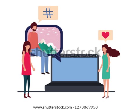 group of people with device screen avatar character