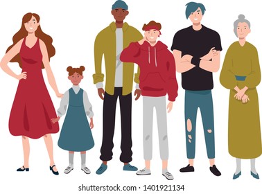 Group of people of different ages childhood, youth, middle and old