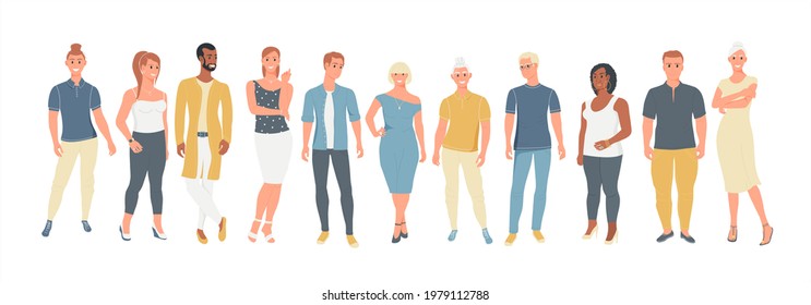 Group of people of different ages. Young and old people. Vector illustration. Happy men and women İsolated on white background