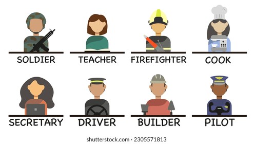 A group of people with different assignments. Flat vector background illustration.