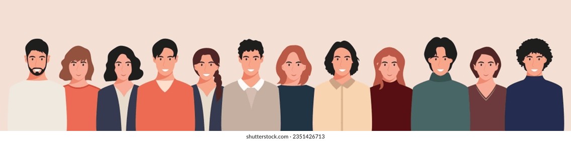 A group of people from different cultures and traditions. Diversity. Diverse multiracial and multicultural groups of people. Vector illustration in flat style.