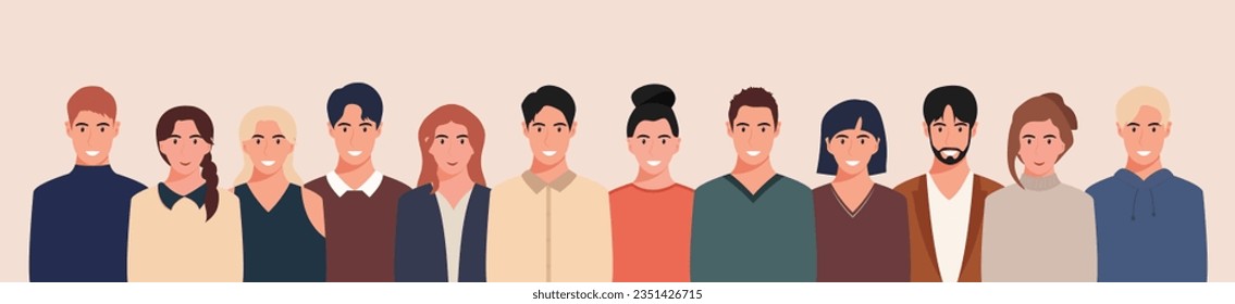 A group of people from different cultures and traditions. Diversity. Diverse multiracial and multicultural groups of people. Vector illustration in flat style.
