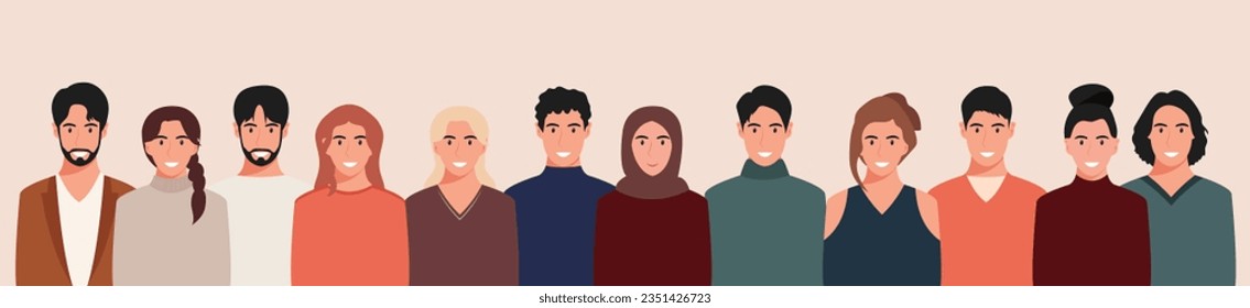 A group of people from different cultures and traditions. Diversity. Diverse multiracial and multicultural groups of people. Vector illustration in flat style.