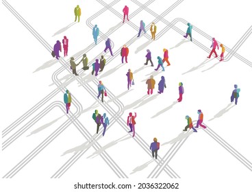 Group Of People In Different Directions Illustration