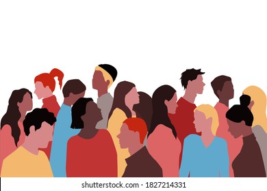 Group of people of different nationalities in a flat style. Crowd. Minimalistic style. Vector stock illustration.