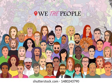 Group of people of different nationalities.Men and women with different skin colors