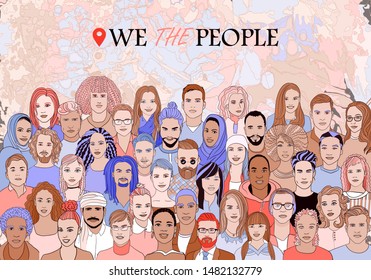 Group of people of different nationalities.Men and women with different skin colors