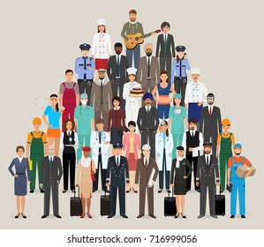 Group of people with different occupation. Employee and workers characters standing together. Vector illustration..