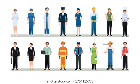 Group People of Different Occupation worker set in cartoon flat icon design isolated on white color background