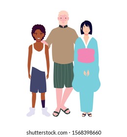 group of people with different poses on white background vector illustration design