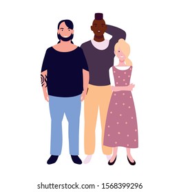group of people with different poses on white background vector illustration design