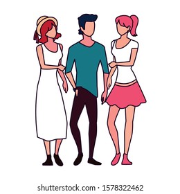group of people with different poses on white background vector illustration design