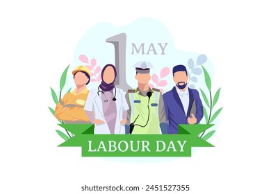 A Group Of People Of Different Professions. Businessman, Police, doctor, construction workers. Labor Day On 1 May. vector illustration