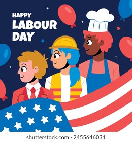 A Group Of People Of Different Professions. Businessman, Chef, Policewoman, construction workers. Labour Day On 1 May. vector illustration